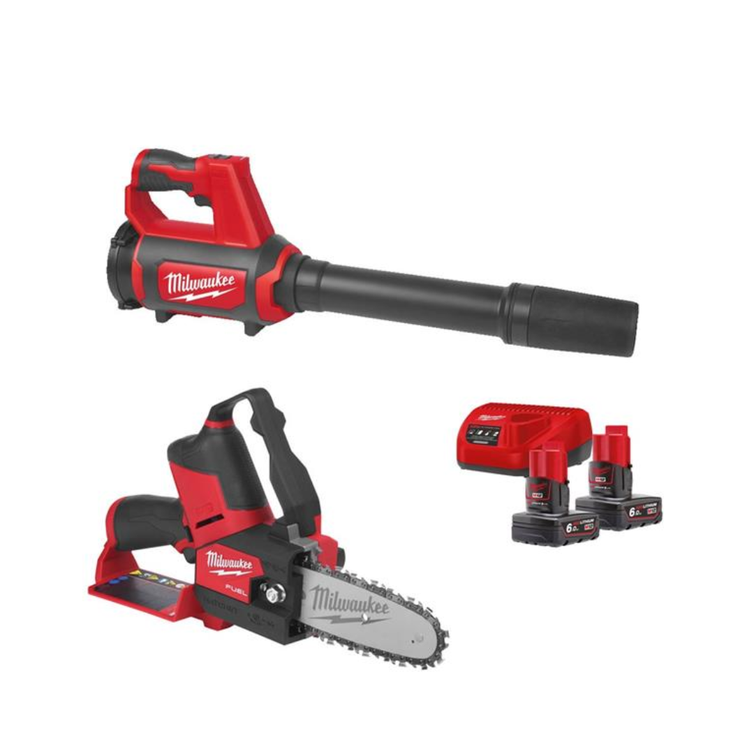 Milwaukee M12FPP2OP1-602 12V Pruning Saw & M12BBL Blower (2x6Ah)
